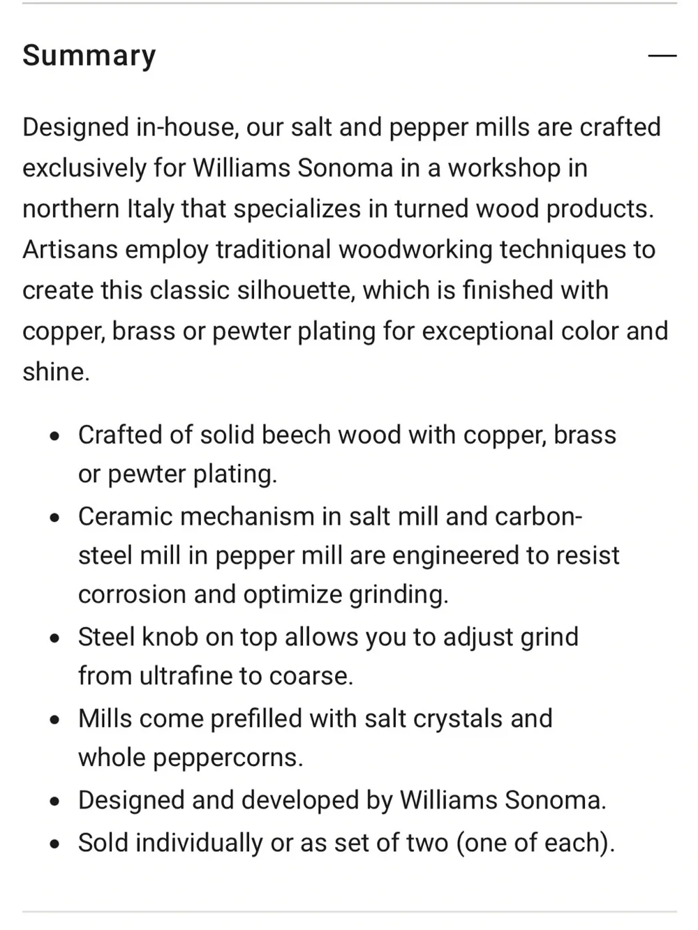 Williams Sonoma Polished Brass Salt + Pepper Mills